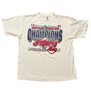 VTG 1995 Cleveland Indians AL Central Champions Shirt XL Logo 7 Chief Wahoo MLB